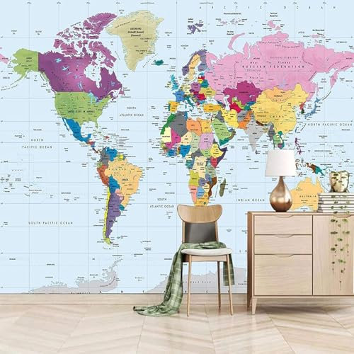 Buohwiwe Mural Wallpaper World Map, 3D Panoramic Photo Wallpaper World Map Non-Woven Murals 350x256 cm Art Print Wall Mural Bedrooms Living Room Modern Design Poster Picture q.159