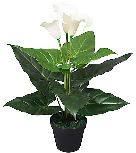 GCHDHAPB Planta artificial de lirio de cala con maceta, 45 cm, color blanco, decoración para el hogar y el jardín, flora artificial