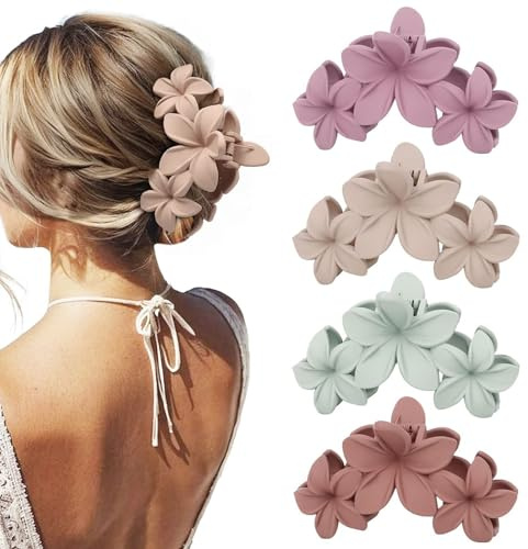 ZXTGBQ 4 StüCk GroßE Blumen Haarklammer, Matte Haarspangen FüR Frauen Niedlich Haarspangen FüR Dickes DüNnes Haar, Haarspange Blume, Hair Claw Clips Mit Breitem Griff FüR Frauen Und MäDchen