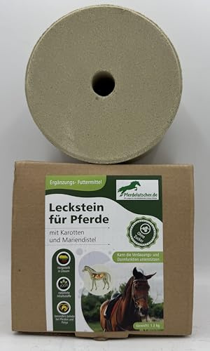 Pferdelutscher Leckstein Karotte + Mariendistel – Zuckerfrei – Ergänzungsfuttermittel für Pferde – Natürlich, handgefertigt, ohne Zusatzstoffe – 1,2 kg (1kg / 16,58€)