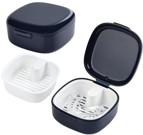 Flintronic Caja de Prótesis con Colador, Caja Ferula Dental, caja de Baño de Dentadura Dental, cubierta Portátil para caja para Dentaduras, Funda Ferula dental para Guardar y Limpiar Dientes Postizos