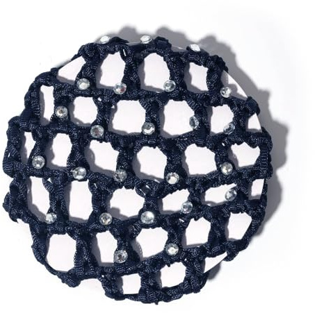 Blausky 3 Stück Strass Haarnetze,Dutt Netz Glitzer Hair Net Bun Net mit StrasssteinenTurnier Haarschmuck für Gymnastik Rhythmische Sportgymnastik Ballett Reiten Eiskunstlauf Tanz,Marineblau