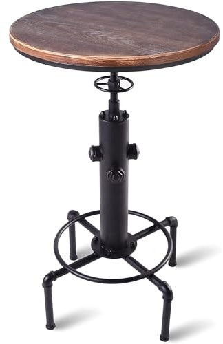 Topower Industrial Bar Table 31.5-41.3 Adjustable Pub Table Kitchen Dining Coffee Bistro Table Black