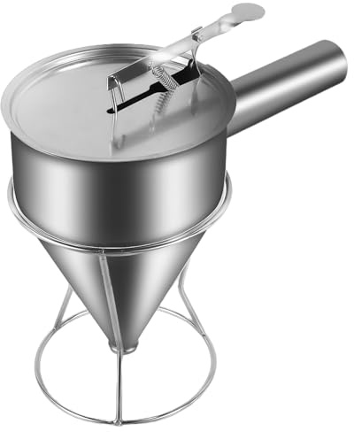 Degportionerare rostfritt stål med handtag tryck degdispenser 400 ml stor kapacitet hållbar non-stick beläggning med stativ mångsidig funnel scoop för pannkakor cupcakes våfflor
