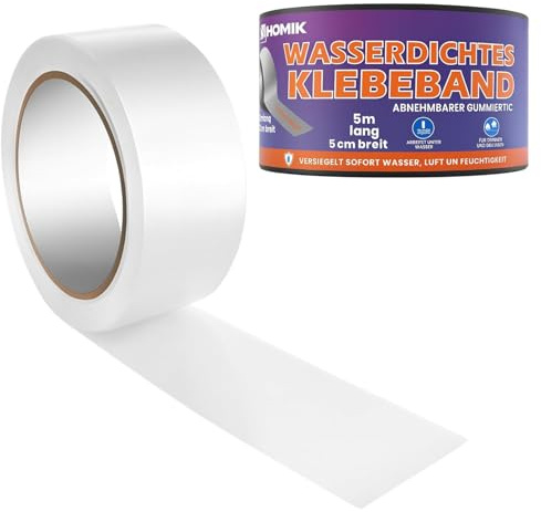 HOMIK 2 x 5 cm x 5 m extremt stark vit vattentät tejp utomhus och inomhus | tätningstejp vattentät 5 cm x 5 m | UV-resistent | Duct Tape | självsvetsande tejp