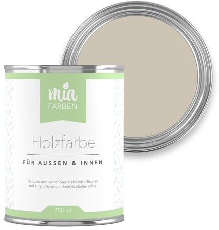 miafarben Holzfarbe ohne Schleifen matt 750ml (Feine Mandelcreme) | Wetterfeste Holzfarbe für außen und innen, hochdeckend und wasserbasiert, für Möbel, Türen, Zäune und Gartenhaus