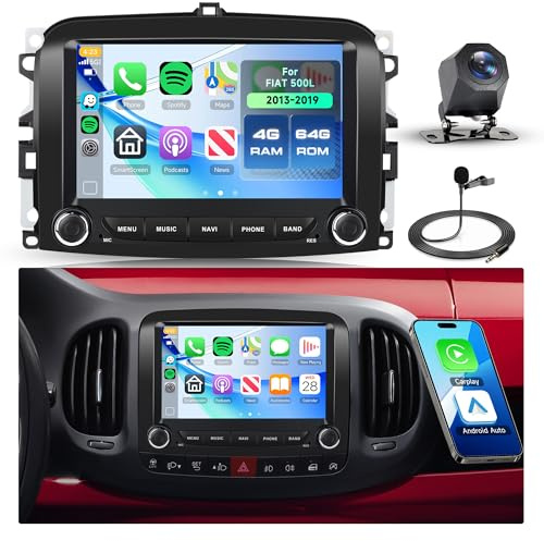 Rimoody 4G+64G Autoradio Android per FIAT 500L 2013-2019, 7 Pollici Radio 500L con Carplay Android Auto Wireless Navi GPS WiFi/FM/RDS/EQ BT Mirror Link Controllo del Volante Retrocamera
