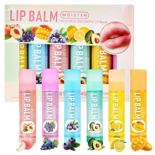 6 Stück Fruchtiges Lippenbalsam Kinder, Lippenpflege für Sehr Trockene Lippen, Lippenpflegestift Geschenke für Teenager Mädchen, Kleine Geschenke für Mädchen, Feuchtigkeitsspendend Lippenpflege Set