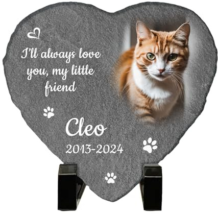 Personalisierter Gedenkstein für Haustiere mit Foto und Text, Herzförmige Steintafel für Hund oder Katze, Individuelles Andenken mit Name und Jahr, Dekoratives Geschenk für Tierliebhaber (Herz-Typ -3)