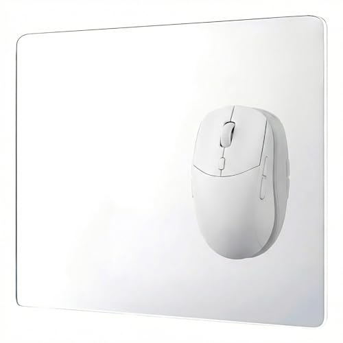 1 Piece Glass Gaming Mouse Pad, Large Hard Surface Mouse Pad, Transparent Frosted Glass Mousepad, Improved Precision and Speed for Professional Gaming and Office Work (350x260x3.2mm, Clear)