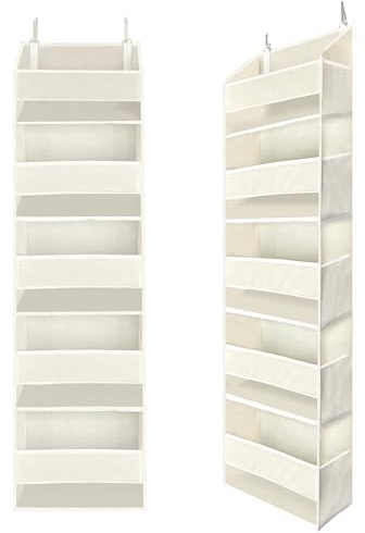 Hhverse Over Door Organiser Storage with 5 Front & 10 Mesh Side Pockets 50LB Weight Capacity Hanging Storage Large Capacity Door Storage with Clear Window for Bedrooms,Bathrooms,Laundryrooms,Beige