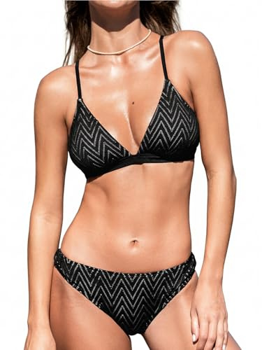 CUPSHE Femme Bikini Triangle Ensemble Bikini à Bordures Contrastantes Maillots de Bain 2 Pièces