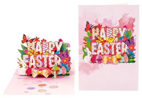 Biglietto di Pasqua 3D – primaverile 3D con coniglietto di primavera | Biglietto di auguri pasquale – per famiglia, moglie, marito, fidanzata, madre, padre, insegnanti, amici