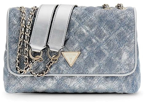 GUESS Umhängetasche Schultertasche Giully II 2 Compartment Convertible Flap Metallic Denim hellblau