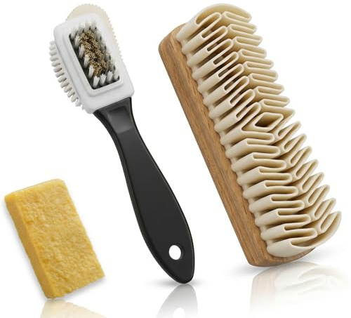 HRMGJH Wildleder WildlederbüRste FüR Schuhe,Zwei Pinsel,Mit Radierer Pflege,Mattiert SchuhbüRsten Set,Krepppinsel Rauleder Pflege,Geeignet FüR,Nubuk Und Samtleder