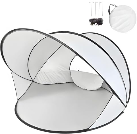 Strandmuschel Pop Up UV Schutz XXL, 2-3 Personen UPF 40+ Popup Strandmuschel Baby Zelt, Wurfmuschel Strand UV Schutz, Beach Shelter Sonnenschutz Windschutz, Pop Up Strandzelt Kleines Packmaß (130cm-B)