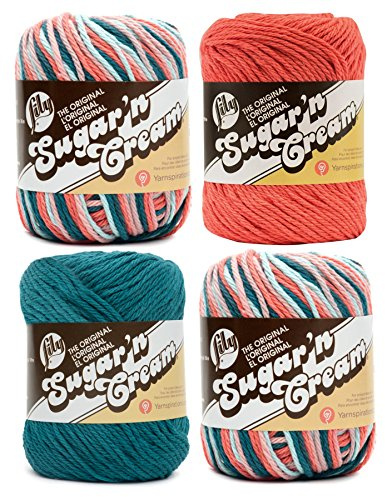 Bulk Buy: Lily Sugar 'n Cream Limited Edition 100% Baumwollgarn (kuratiert 4er-Pack) (Coral Seas, Tangerine, Blaugrün)