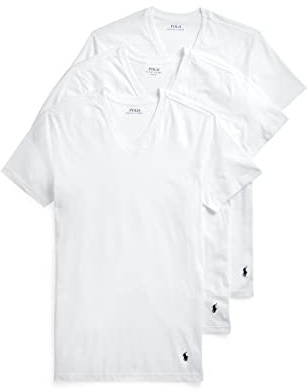 Polo Ralph Lauren mäns Slim Fit bomull V-ringad undertröja 3-pack, Vit/kryssning marinblå ponny tryck, L