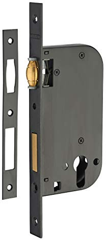 THIRARD - Boîtier de Serrure Encastrable à Rouleau pour Porte d'Entrée - Axe 50 mm - Bouts Carrés - Coffre Acier Embouti - Têtière Acier - Rouleau Laiton - Gâche Plate Acier - Noir