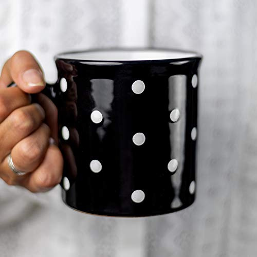 City to Cottage® - Keramik XXL Becher 500 ml | Kaffeebecher | Schwarz und Weiß | Polka Dots | Handgemacht | Keramik Geschirr | Große Tasse