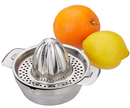 Relaxdays citronpress rostfritt stål, 2-delad citruspress med påfågel, manuell juice, hög kvalitet, silver