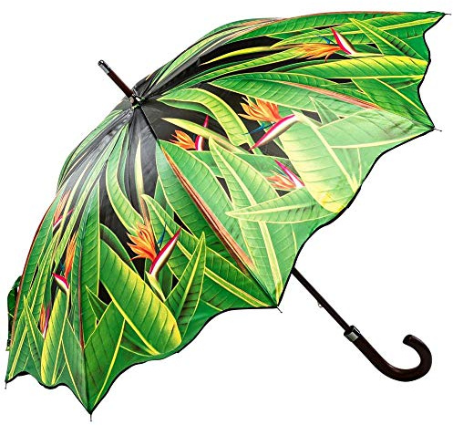 LUCKYWEATHER Regenschirm Stockschirm Damen Motiv Strelitzien I Stockregenschirm groß und stabil sowie hochwertig verarbeitet I Regenschirme mit UV-Schutz