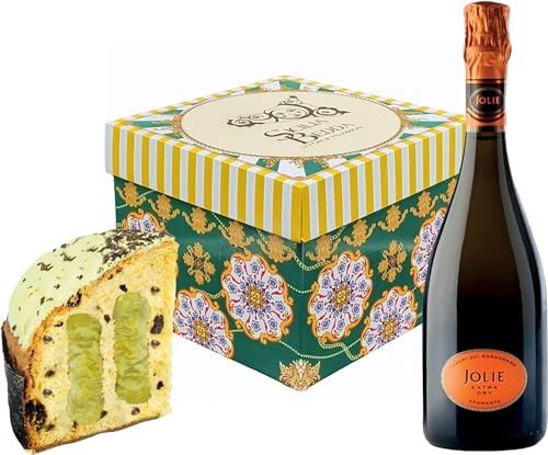 Sicilia Bedda - PANETTONE ARTIGIANALE BONFISSUTO 1 KG - Prodotto a Lievitazione Naturale - IDEA REGALO (Al Pistacchio con Spumante Jolie Firriato)