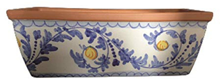 Generico Ceramica di Vietri Fioriera Blu Verde Ramina Dipinta a Mano in Ceramica con Sottocassetta in Terracotta, Vaso per Giardino Interno ed Esterno, Lunghezza 50 cm, Larghezza 22 cm, Altezza 19 cm