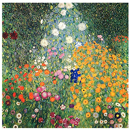 Legendarte - Kunstdruck auf Leinwand - Der Blumengarten Gustav Klimt - Wanddeko, Canvas cm. 90x90