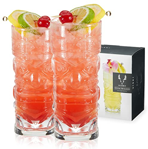 Viski Pacific Tropical Tiki-Gläser, 2er-Set, hochwertiges kristallklares Glas, stilvolle Tiki-Glaswaren, Barzubehör und Cocktailglas, Geschenkset, 400 ml