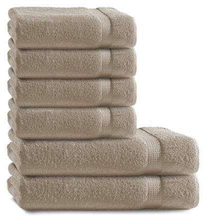 Müskaan Premium Handtuchset 6-TLG – 4 Handtücher & 2 Duschtücher aus 100% Baumwolle – Weich & saugfähig Frottee mit Aufhänger – Beige