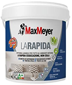 MAXMEYER Pittura per interni Lavabile, asciuga in 1 ora, A+ e priva di formaldeide, La Rapida BIANCO 4 L