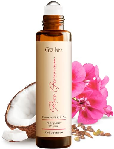 Gya Labs Rose Geranium Essential Oil Roll On - 0.34 Fl Oz - Travel Size Roller for Camping, Skin, Aromatherapy Relief, Convenience