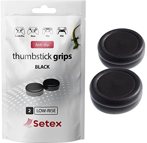 Setex Gecko Grip Thumbstick-Griffabdeckungen, 1 Paar Schwarz | Ideal für PlayStation PS5, PS4, Xbox One, Rutschfeste Mikrostrukturierte Analogstick-Daumengriffe, nur Abdeckungen