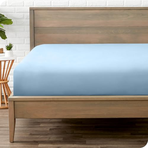 Bare Home Premium 1800 Ultra-Soft Microfibre Fitted Bottom Sheet - Ultra-Soft Wrinkle Free - Deep Pocket - 35 CM Deep - Light Blue Emperor