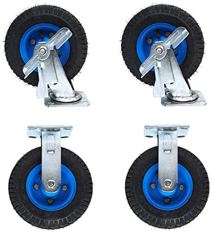 WORDFUN Transportrollen Schwerlast Gummi（4 Stück） möbel Industrierollen Mit Bremse 360 Grad Drehbar, Kugellager Lenkrolle Luftrad, Mit Schrauben, 600Kg Gesamtkapazität (Color : A, Size : Ø 8in/200mm)