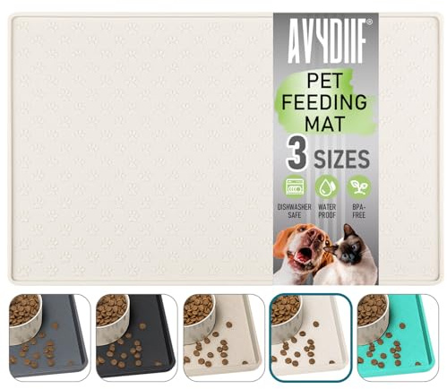 Napfunterlage für Hunde, Futtermatten für Hunde und Katzen rutschfeste Futtermatte aus Silikon - wasserdichte Unterlage mit Rand, spülmaschinenfest (Crene, M: 48×30cm)