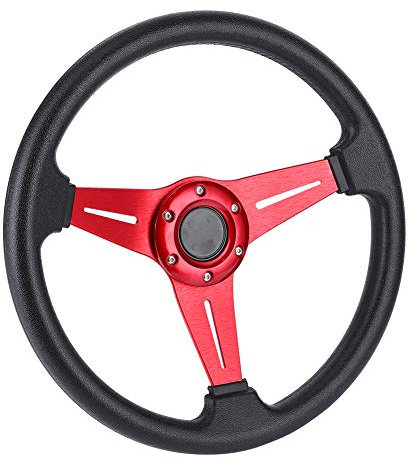 Sportlenkrad Auto,Sportlenkrad,Auto-Innen- Und Außenmodifikation,350 Mm/14 Zoll Rennwagen-Driftlenkrad-Ersatz,lles Modifiziertes Zubehör,Schwarz (Rot)