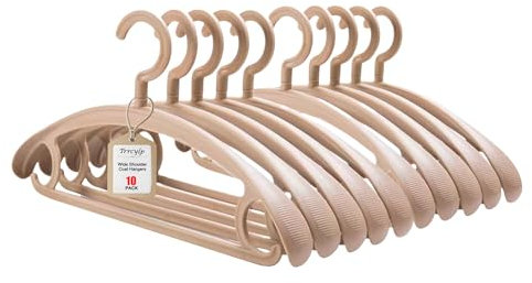 Trrcylp 10 Stück robuste Kunststoff-Kleiderbügel 11,3 kg Kapazität Drehhaken breite Schulter rutschfest dick Kleiderbügel (Kahki)