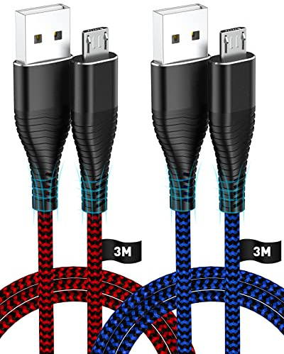 HUNYYN Cavi di Ricarica Micro USB da 3 Metri per Controller PS4 - Set da 2, Compatibile con Sony Joypad PlayStation 4/DualShock 4/Joystick PS4/PS4 Pro/PS4 Slim/Vecchio Controller Xbox One