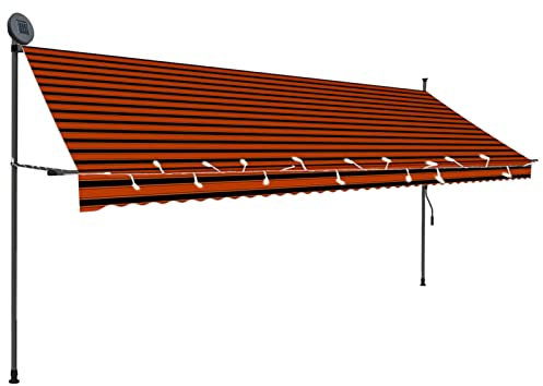 Homgoday Toldo retráctil manual, toldo para exterior, toldos para balcón, toldo con brazos extensibles, toldos para exteriores, toldo con LED, 400 cm, naranja y marrón