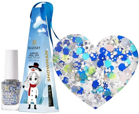 Bluesky Christmas Kids Nail Varnish Bauble – Snowman, Blue Multicolour Glitter. Easy Peel-off, Non-Toxic, Water- based, Odour-free Nail Polish for Kids, 5ml