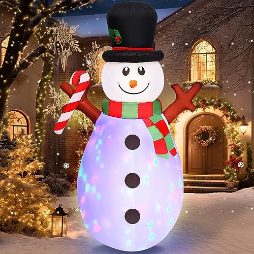 Danxilu 150cm Gonfiabili Natalizi Pupazzo di Neve Gonfiabile con Luci a LED Rotanti Colorate Decorazioni, Gonfiabili Natale per Esterni per Feste di Festa Giardino con Prato al 5 piedi-pupazzo di neve