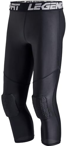 Legendfit Youth Basketball Compression Pants with Knee Pads 3/4 Capri Padded Leggings Sport Tights for Kids Boys Girls