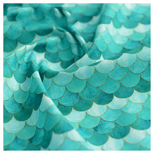 100% Baumwollstoff Farbverlauf Japanischer Fischschuppen-Druck Meerjungfrauenschuppen Geometrischer Dekorationsstoff zum Nähen DIY-Kunsthandwerk 130cm Breit(Size:1m,Color:grün)