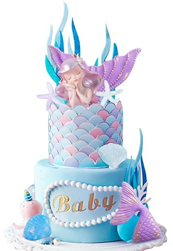 LaVenty Meerjungfrau Kuchen Dekoration Lila Ball Kuchendeko Unterwasser Ozean Geburtstag Dekoration meerjungfrau Figuren Geburtstag Deko