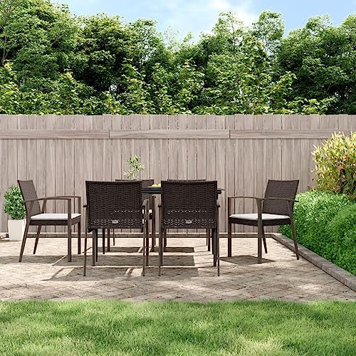 Youuihom Bistro-Stuhl Stühle für den Rasen Freizeitstuhl für draußen Gartenstühle mit Kissen 6 STK. Braun 56,5x57x83 cm Poly Rattan Geeignet für Innenhof, Bistro, Balkon, Garten, Poolside