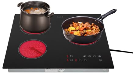 Silencear 3 Burner Electric Cooktop 110v, 23 Inch Portable Stove Cooktop with LED Display, Child Safety Lock and Timer, 2600W 9 Power Level Electric Ceramic Built-in Stovetop, Hard Wire (No Plug)