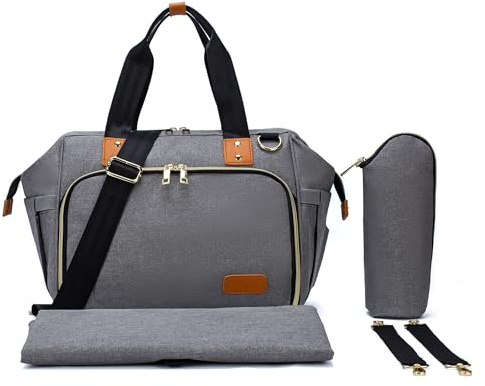 Axcone Borsa Fasciatoio per Neonato Multifunzionale Elegante Borsa per Pannolini da Viaggio Borsa Cambio Borsa a Tracolla Portatile Grande Capacità Impermeabile （3023-Gray）