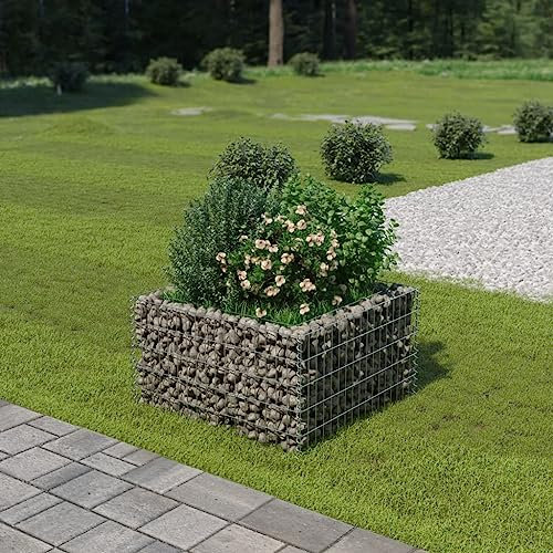 Hommdiy Gabionenwand mit Abdeckung Gabione Steingabionen Steinkorb Gabionen Wand Drahtkorb Draht Mauer Verzinkter Stahl Gabione Pflanzkasten Steinkorb Wand Blumenkasten Hochbeet 90 x 90 x 50 cm